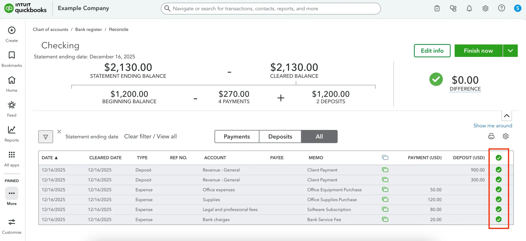 how to reconcile in quickbooks online step 5, 6