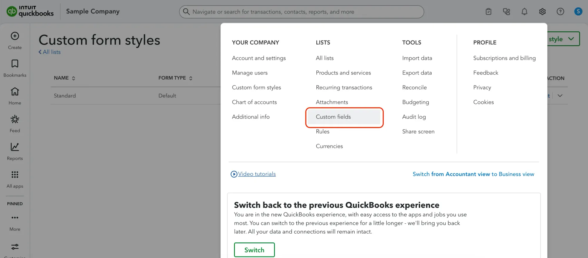 purchase order custom fields in quickbooks online step 1