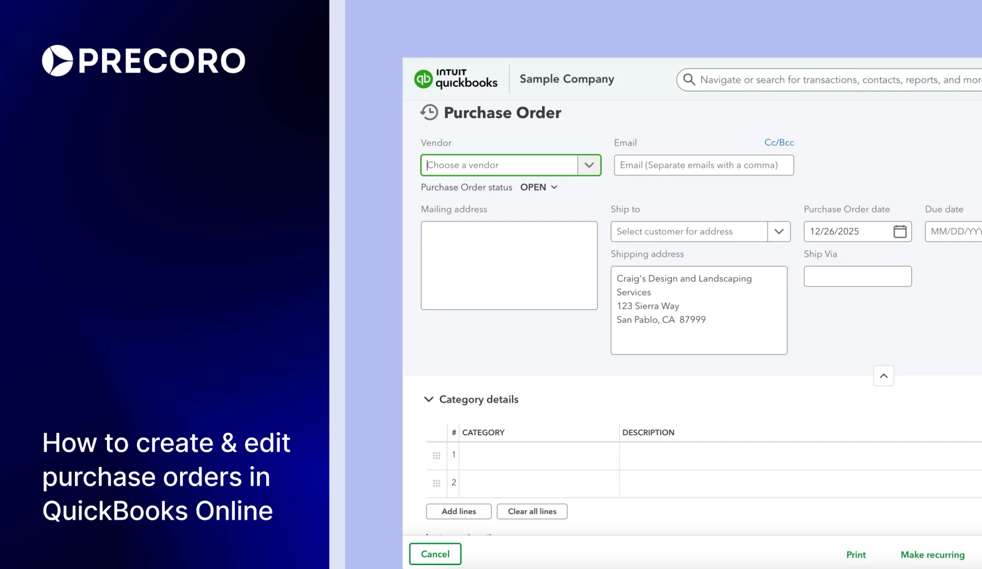 How to Create and Edit Purchase Orders in QuickBooks Online