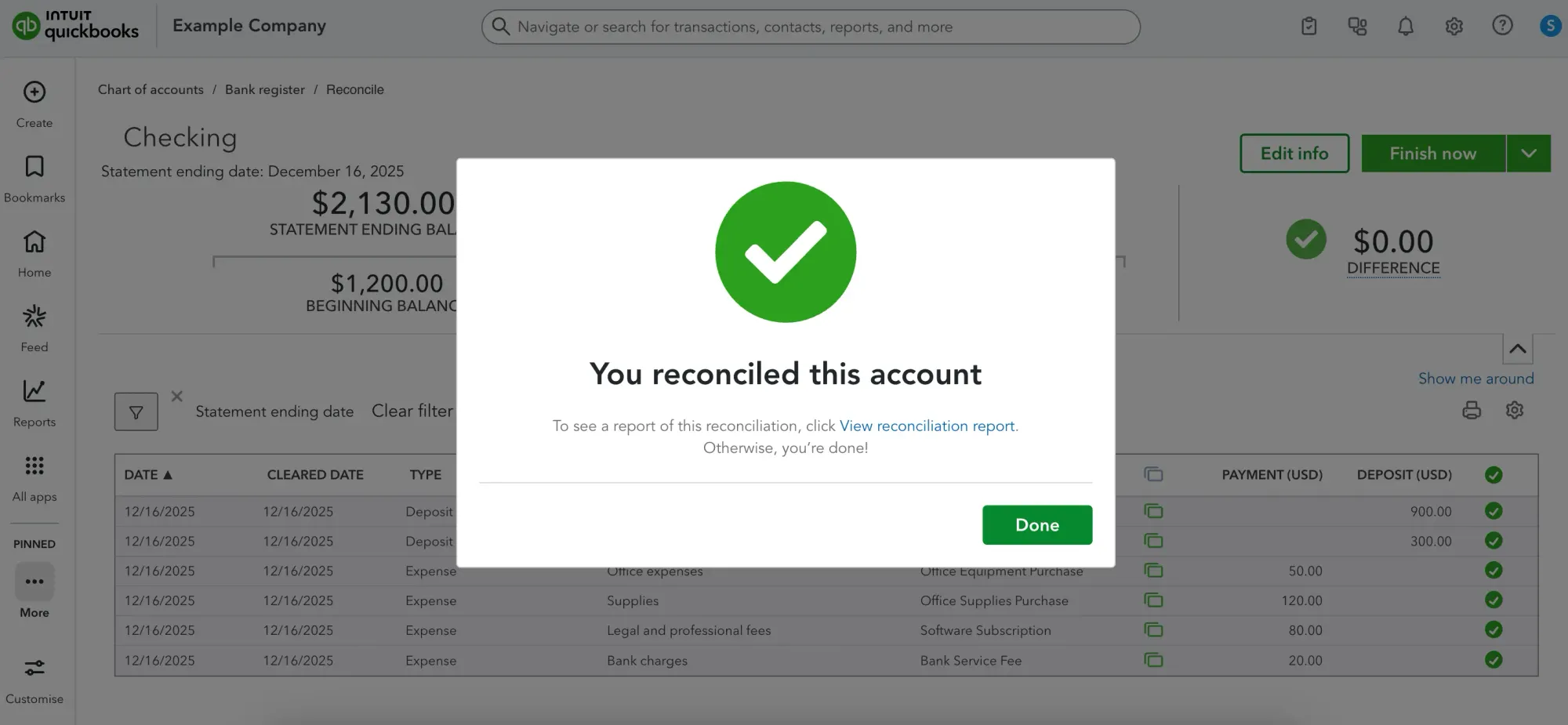 reconciliation in quickbooks online step 9