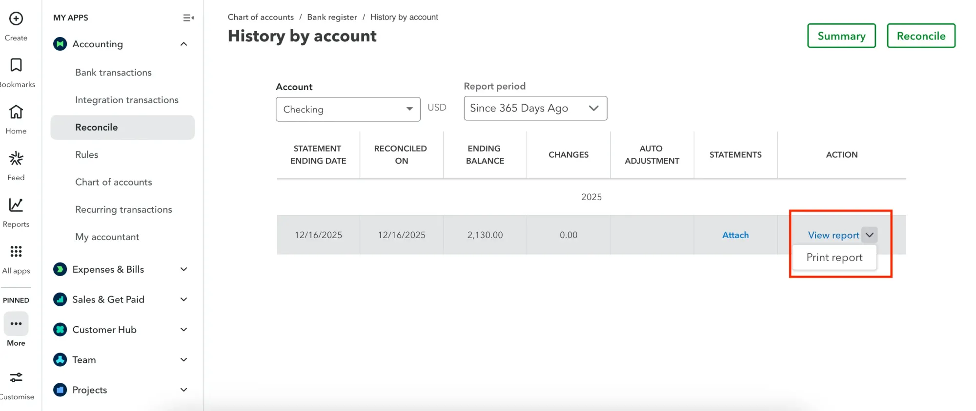 reconciliation report in quickbooks online step 3