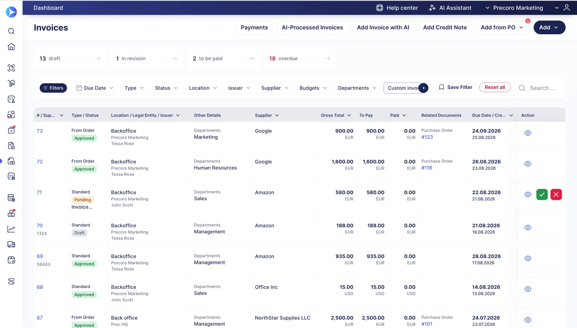 invoices precoro