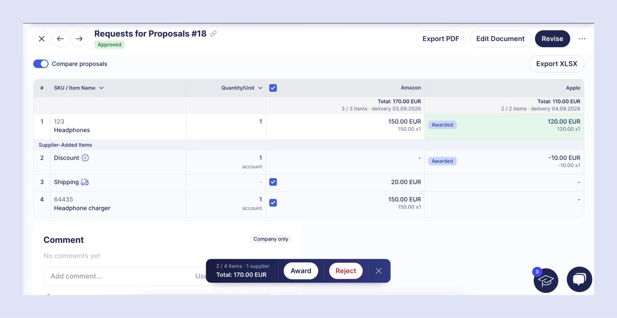 supplier-added items in rfps