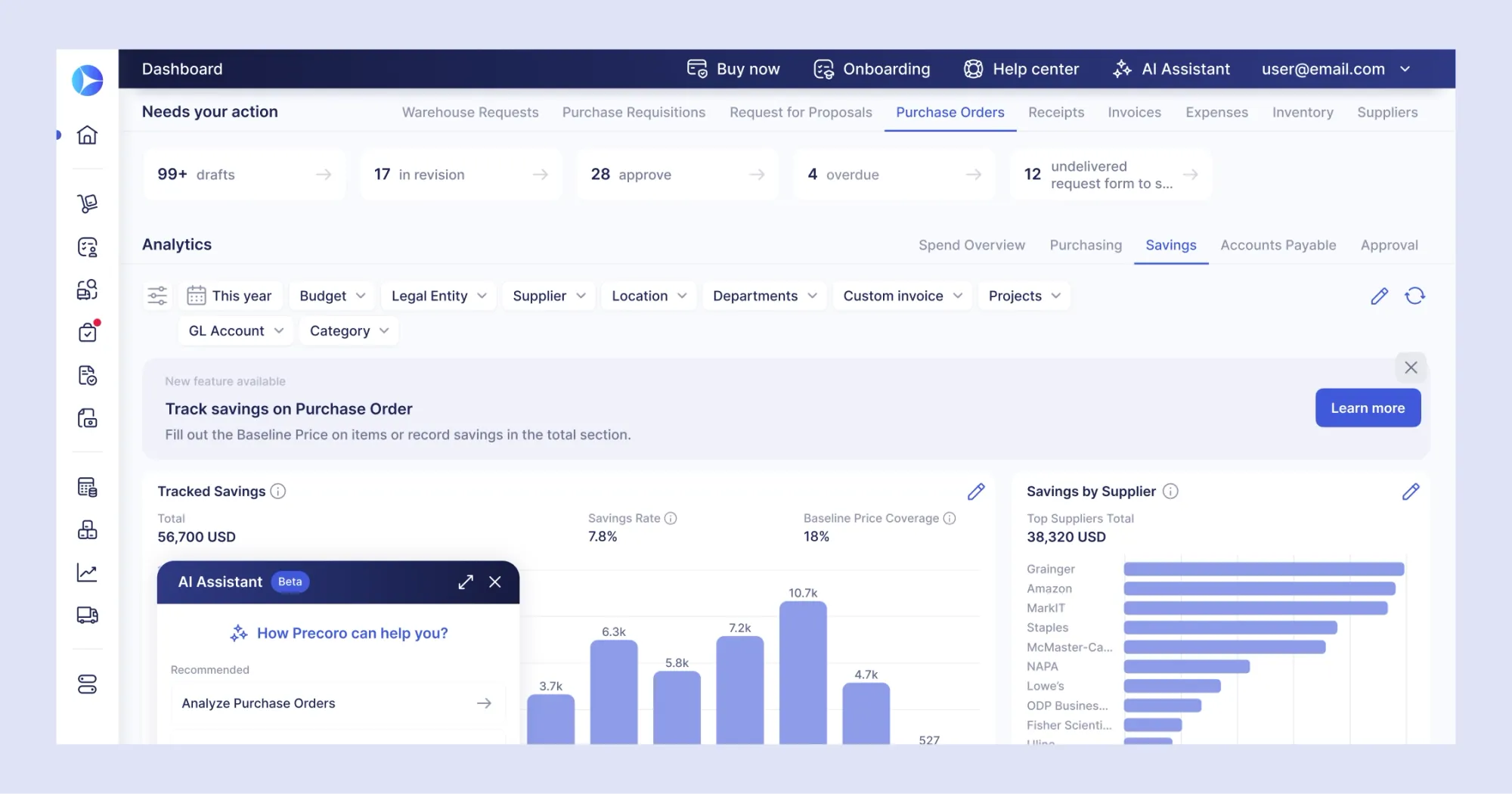 track savings on the dashboard