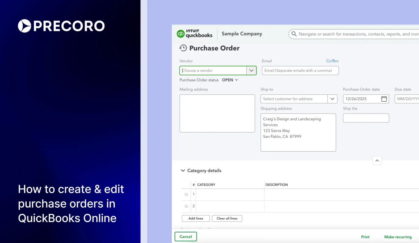 purchase order quickbooks online